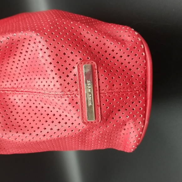Nine West Red Cut Out Circle and Diamond Design Two Pocket Shoulder Bag Purse - Picture 3 of 11